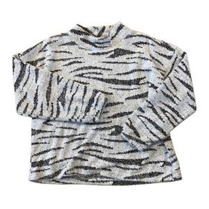 MAURICES Black White Zebra Sherpa Mock Neck Pullover Sweater XL